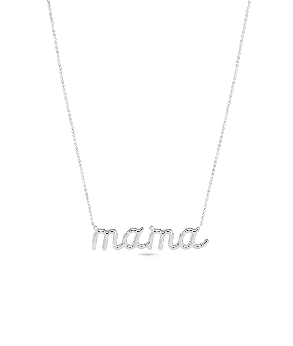 Mantra Gold Name Necklace in white gold featuring custom mantra word