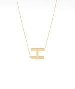 Gold Horizontal Initial Necklace in yellow gold with personalized bar pendant front view