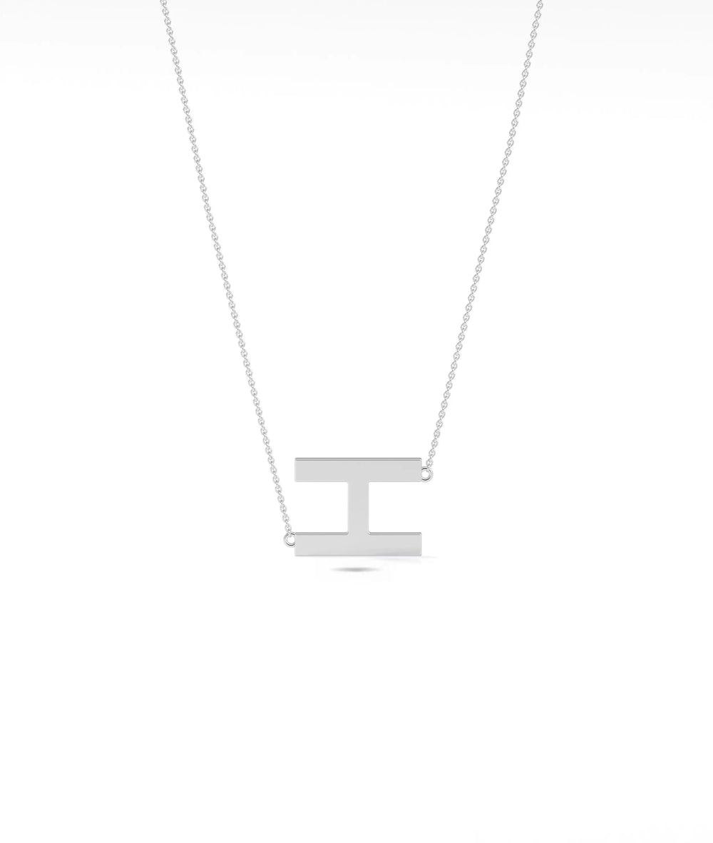 Gold Horizontal Initial Necklace in white gold featuring sleek horizontal initial bar