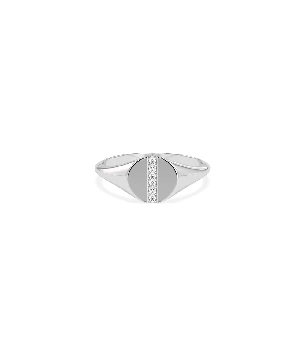 Diamond Straight Line Circle Signet Band Ring in white gold featuring geometric diamond line
