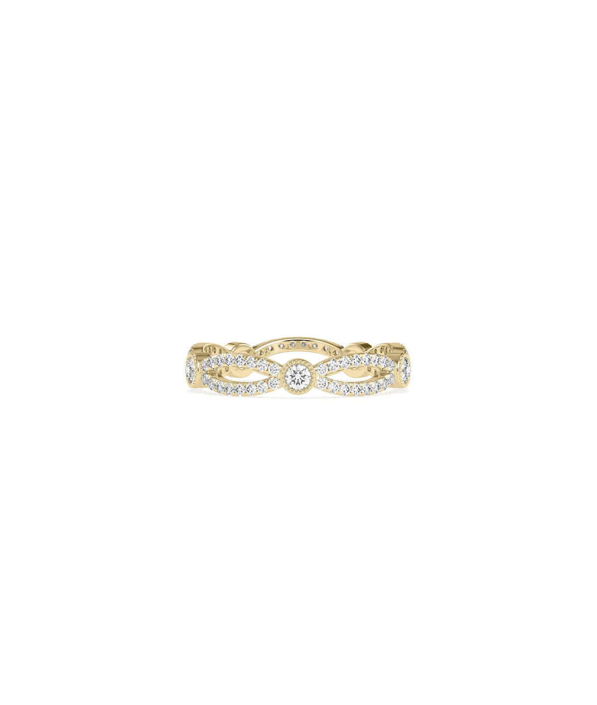 Diamond Solitaire and Pave Band Ring in yellow gold with center solitaire and pave accents
