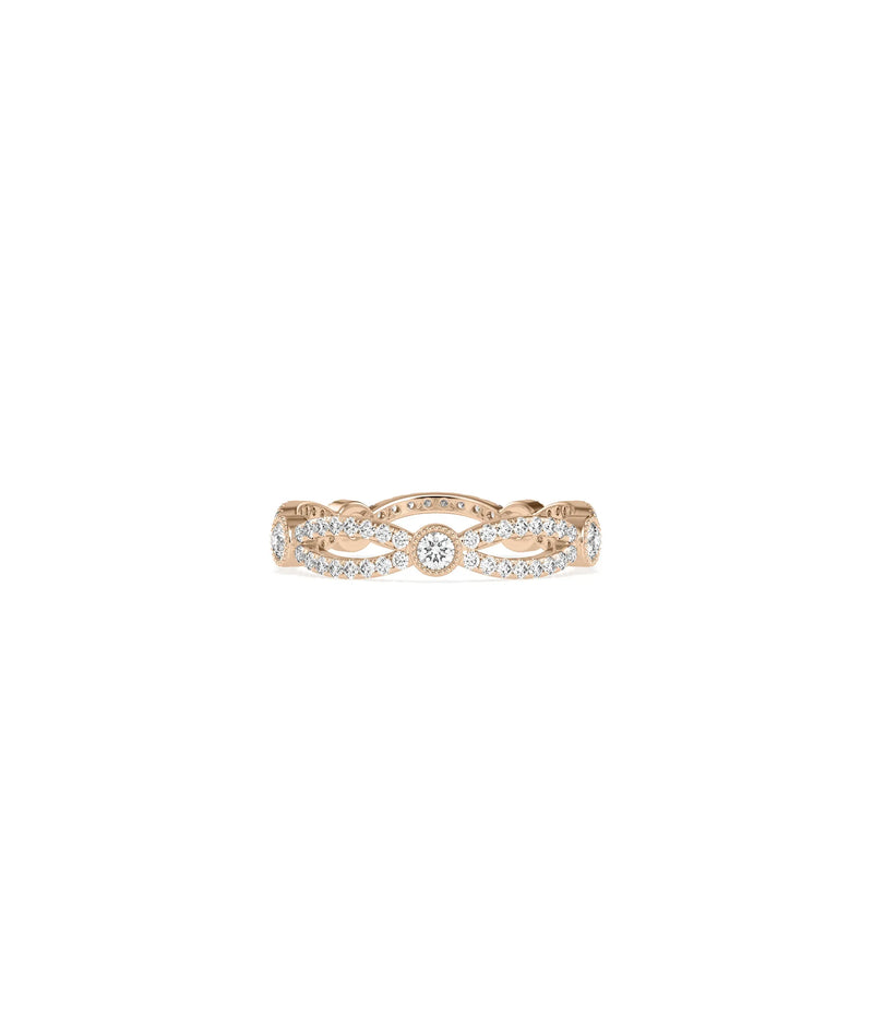 Rose gold Diamond Solitaire and Pave Band Ring with impressive center stone and pave