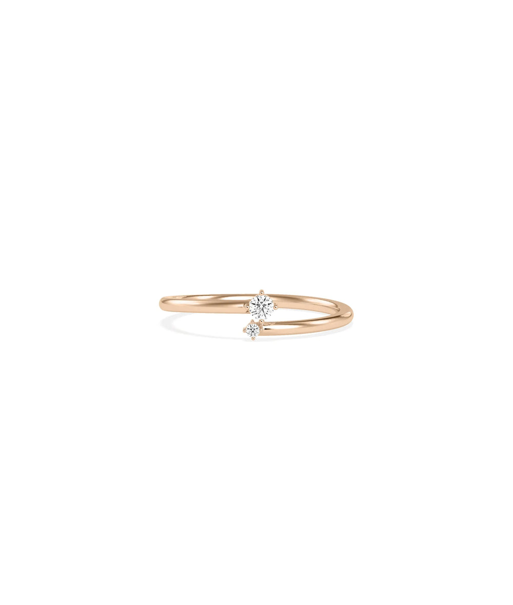 Rose gold Diamond Small and Big Bypass Ring with artistic varied diamond sizing