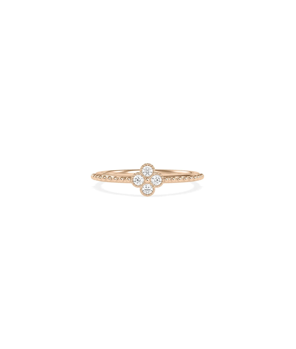 Rose gold Diamond Clover Beaded Band Ring with nature-inspired clover and beads