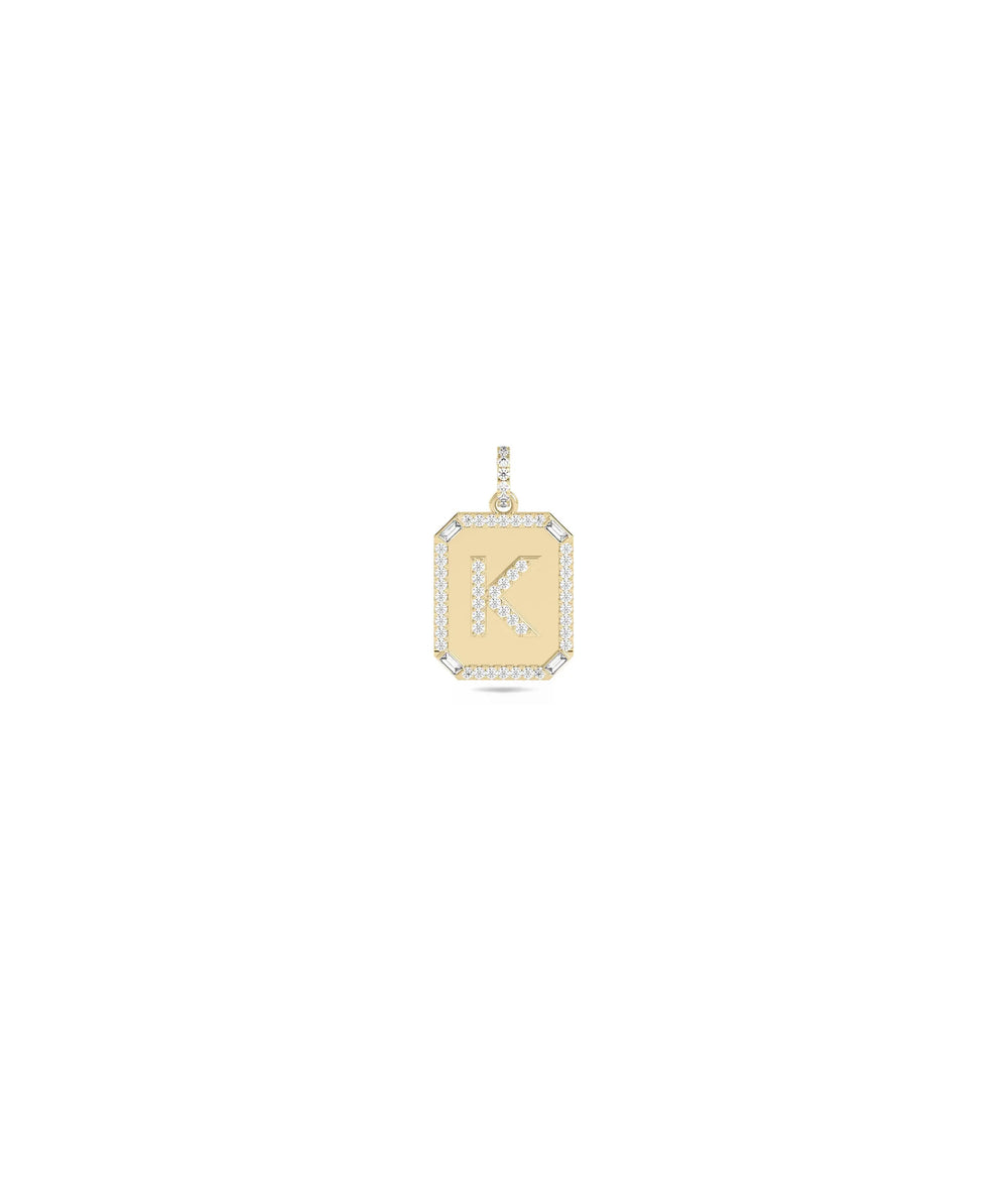 Custom Diamond Outline Biscuit with Initial in yellow gold dual sparkle