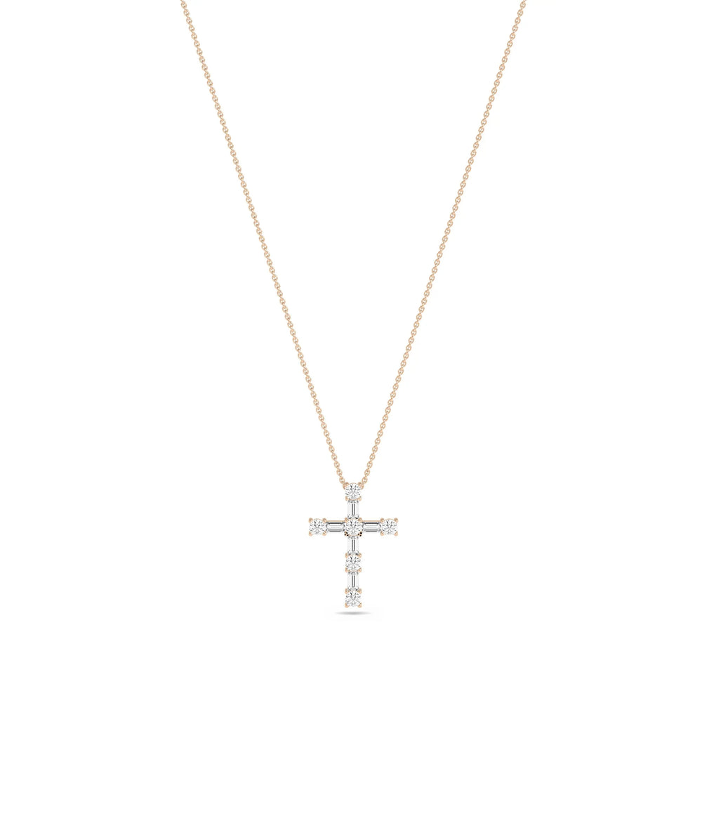 Diamond Cross Charm in rose gold warm spiritual elegance