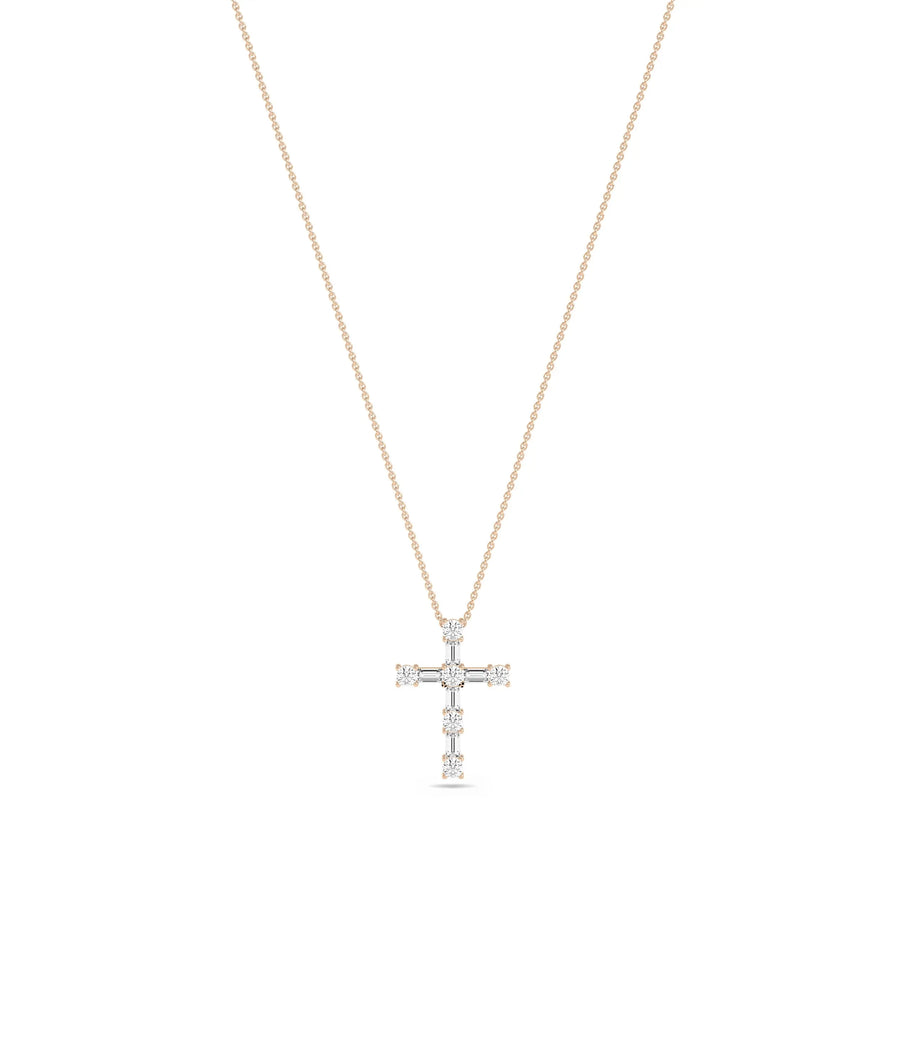 Diamond Cross Charm in rose gold warm spiritual elegance