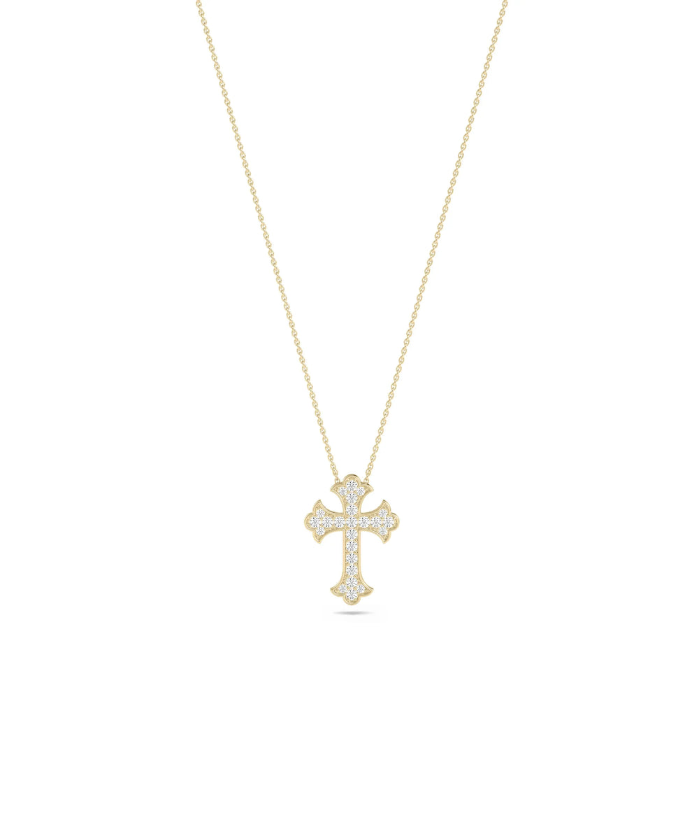 Diamond Pave Cross Necklace in yellow gold complete sparkle coverage