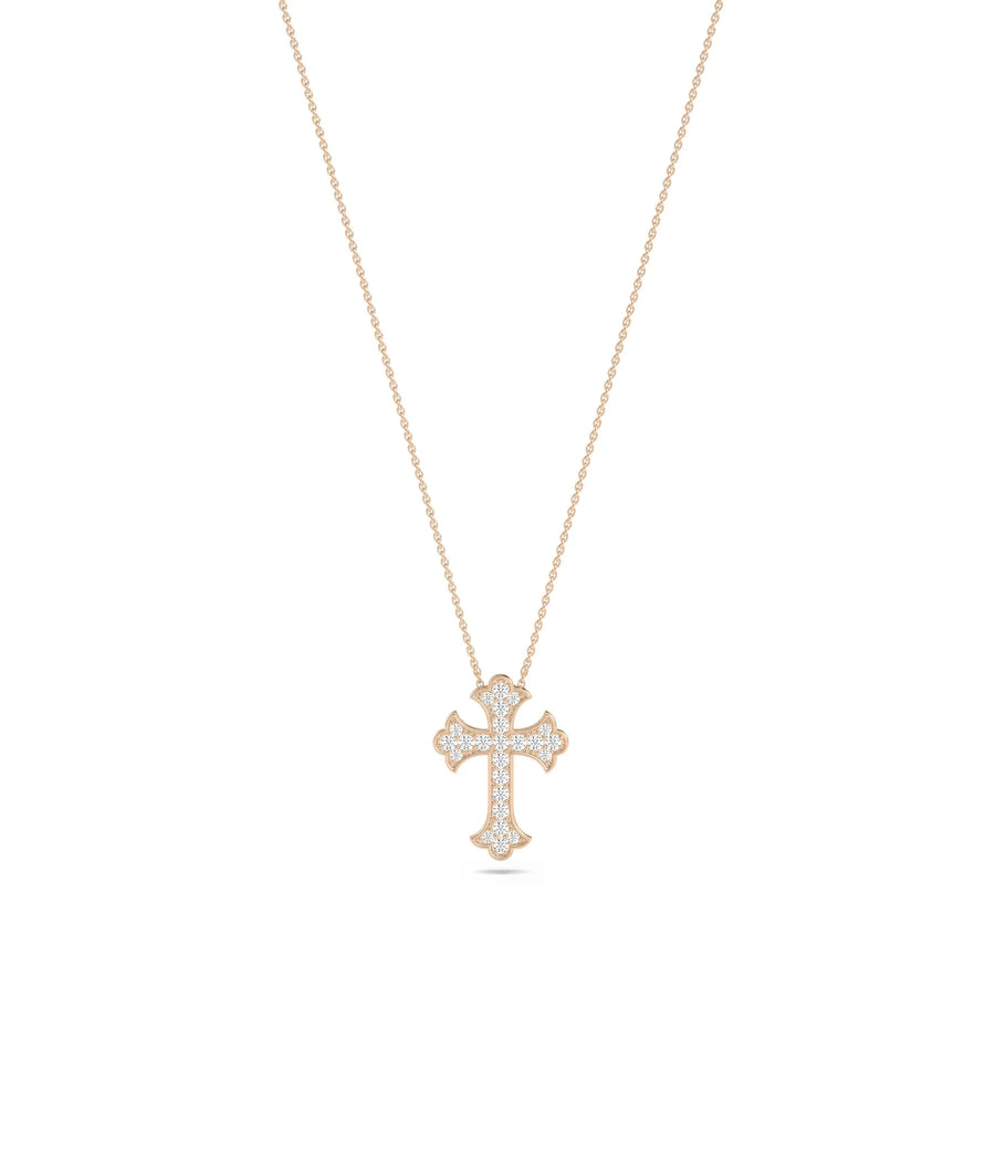 Diamond Pave Cross Necklace in rose gold warm spiritual elegance