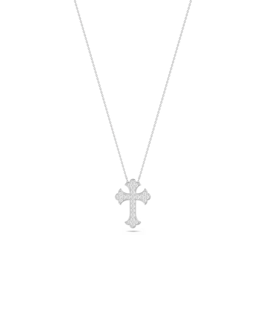 Diamond Pave Cross Necklace in white gold brilliant faith sparkle