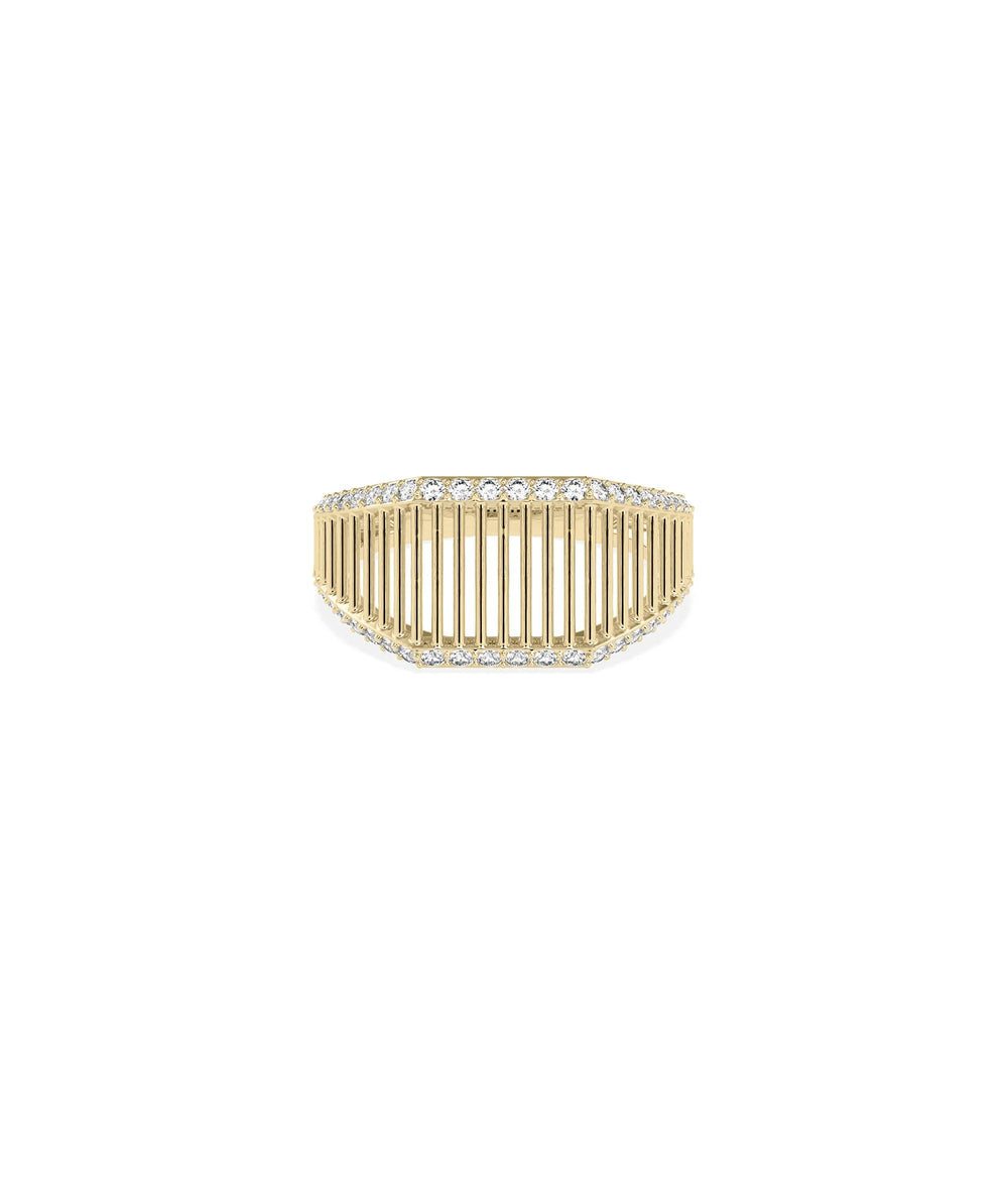 2 Line Gold Line Band Ring in yellow gold with dual diamond rows on wide band