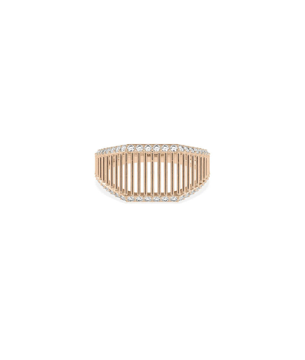 Rose gold 2 Line Gold Line Band Ring with bold dual diamond line design