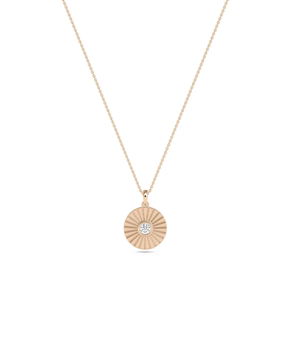 Fluted Circle Charm with Diamond in rose gold warm elegance