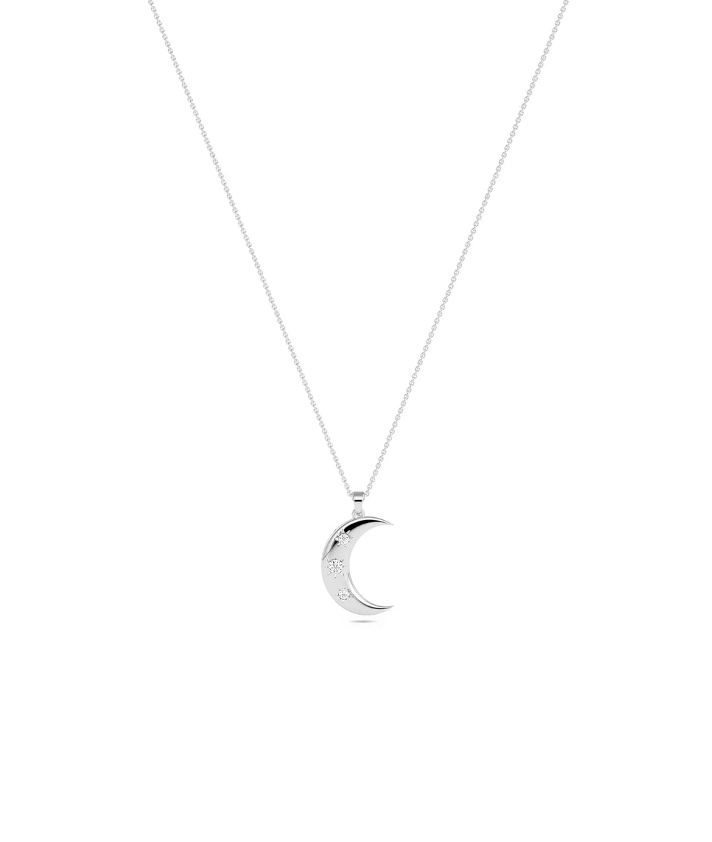 White gold Diamond Star Burst Crescent celestial symbolic design