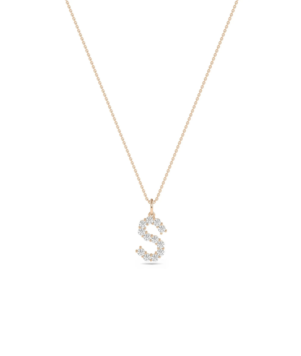 Rose gold Diamond Pave Initial featuring substantial sparkle