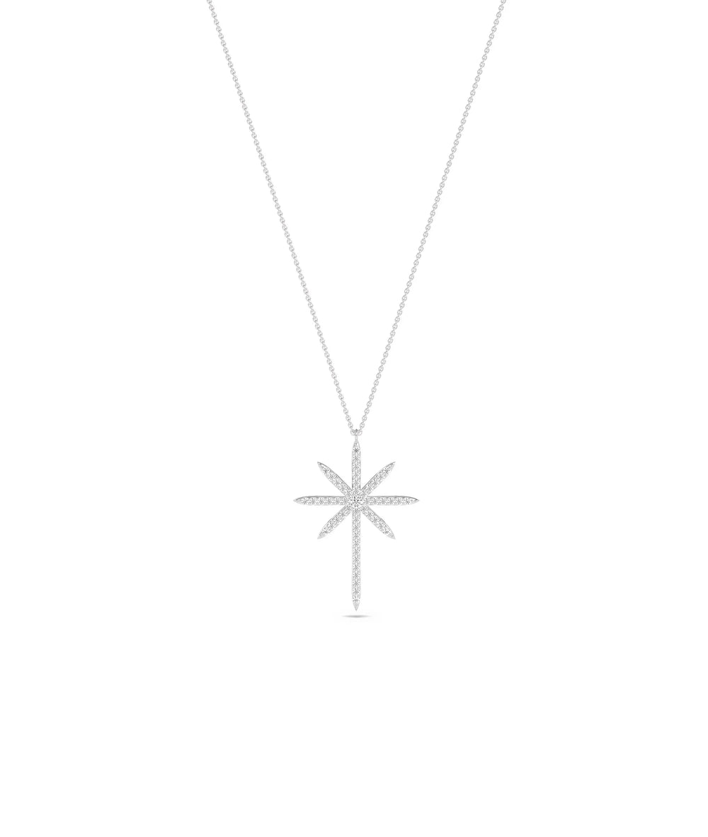 White gold Diamond Star Cross spiritual celestial symbolic design