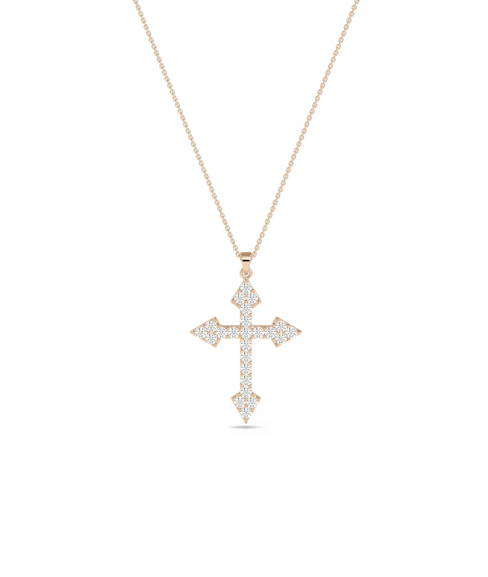 Rose gold Diamond Pave Cross featuring substantial sparkle