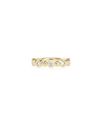 Diamond Solitaire and Bead Band Ring in yellow gold with center solitaire and bead detailing