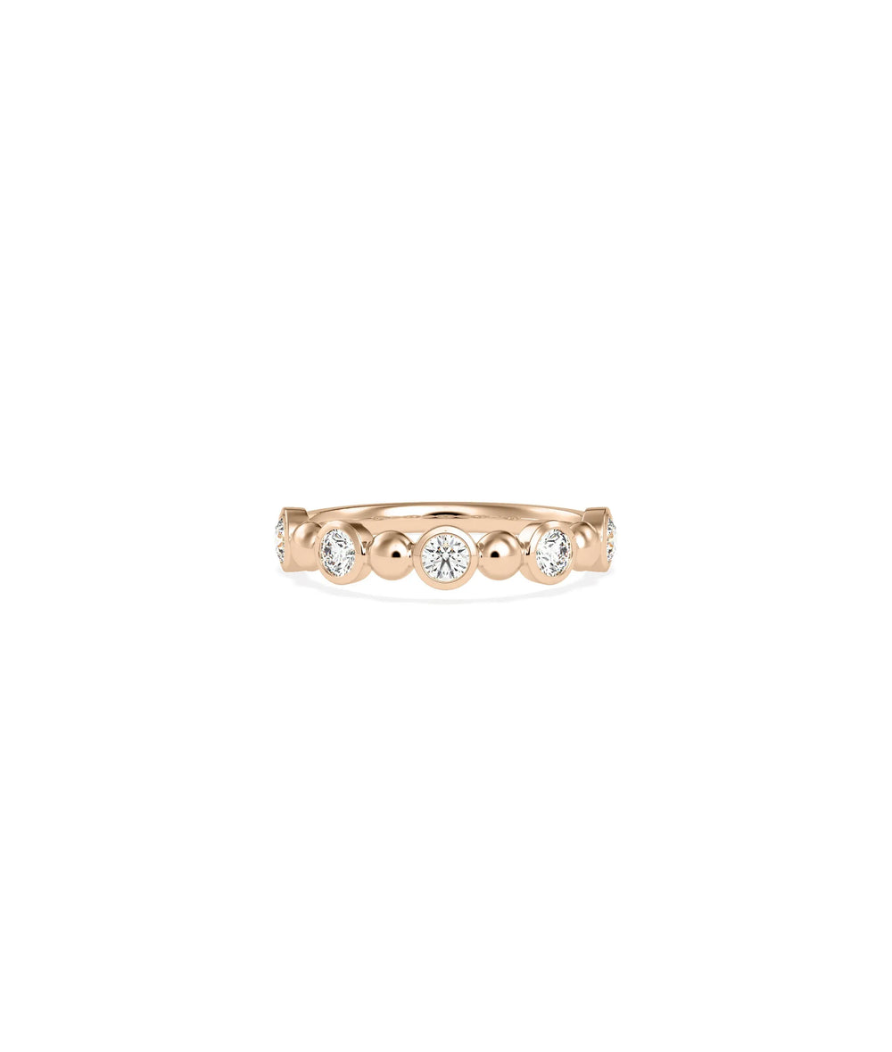 Rose gold Diamond Solitaire and Bead Band Ring with vintage-inspired bead accents