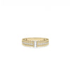 Diamond Baguette Cluster 3 Row Ring in yellow gold with three baguette rows and clusters