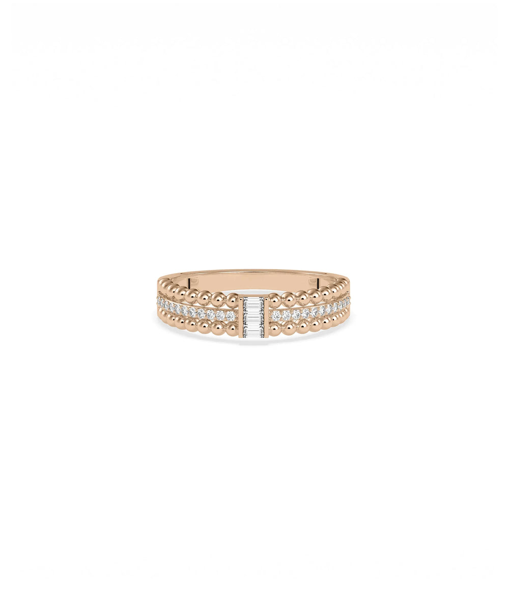 Rose gold Diamond Baguette Cluster 3 Row Ring with Art Deco baguette arrangement