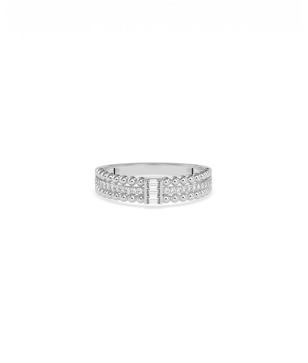Diamond Baguette Cluster 3 Row Ring in white gold featuring triple-row baguette sparkle