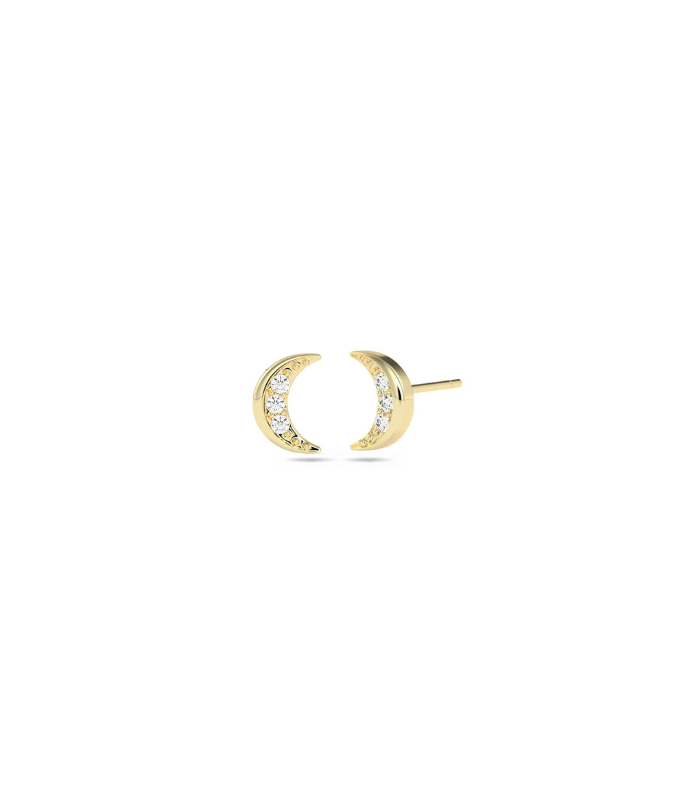 Diamond Half Moon Stud Earring - 79e | Everyday 14K Gold Jewelry
