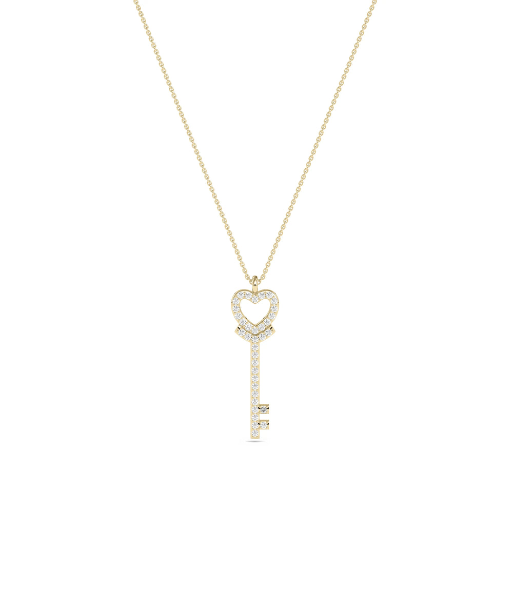Heart key pave diamonds 20mm 0.13 ctw romantic close-up