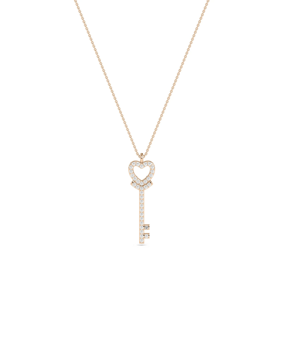 Rose gold Diamond Heart Key featuring romantic sparkle