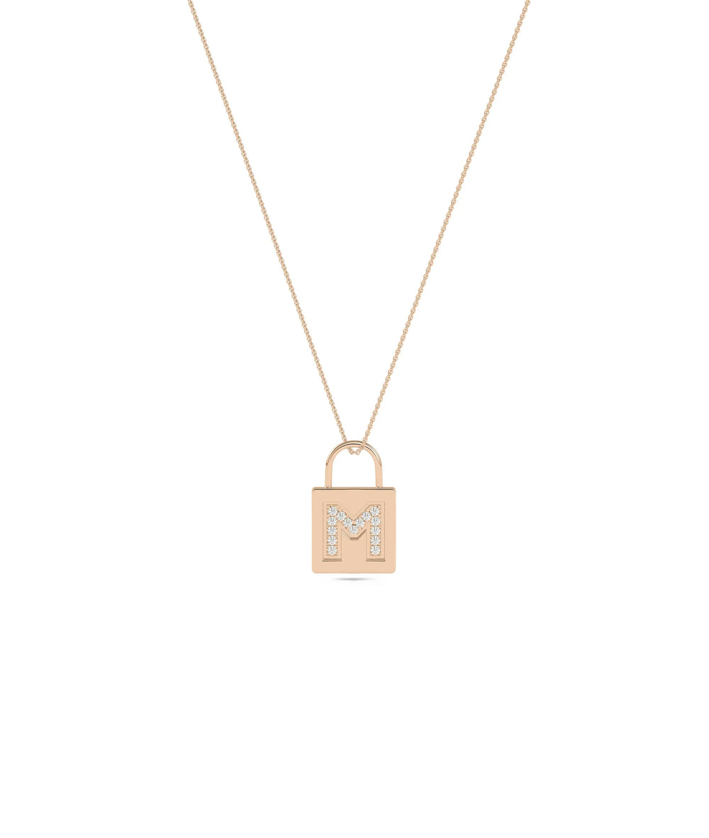 Rose gold Lock Diamond Initial featuring personalized sparkle