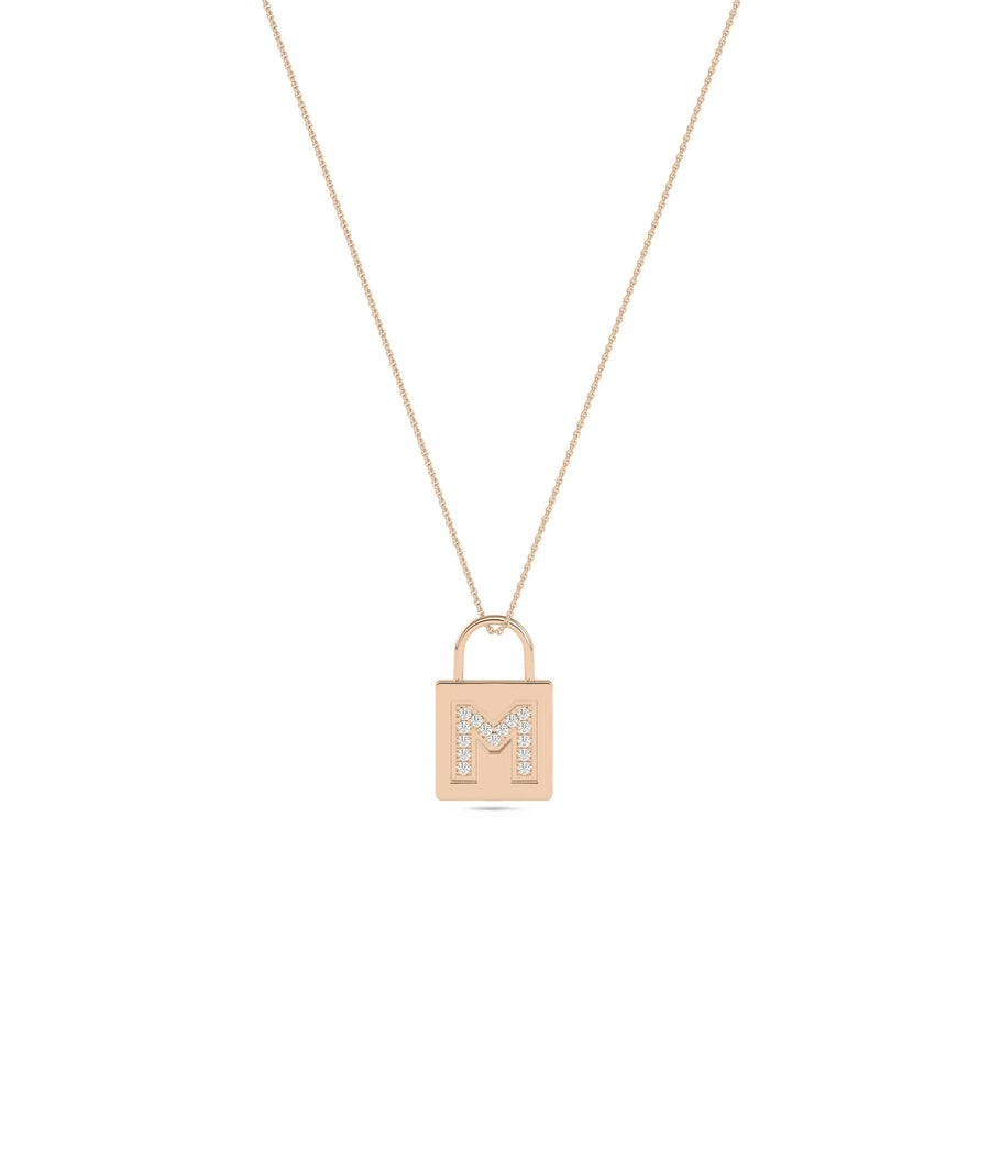 Rose gold Lock Diamond Initial featuring personalized sparkle