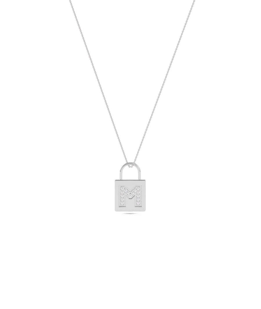 White gold Lock Diamond Initial personalized symbolic design