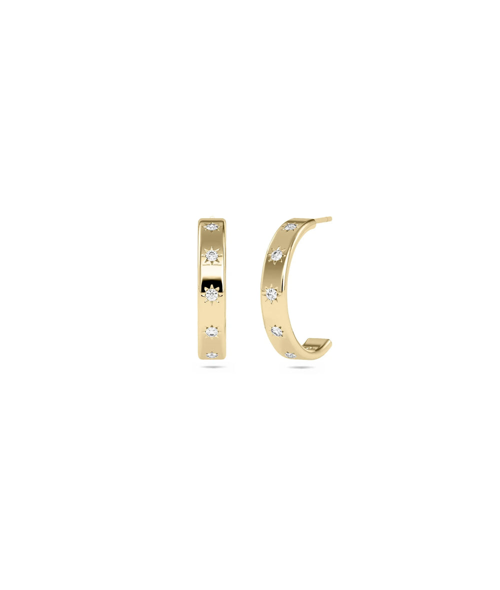 Diamond Starburst Half Hoop Earring - 79e | Everyday 14K Gold Jewelry