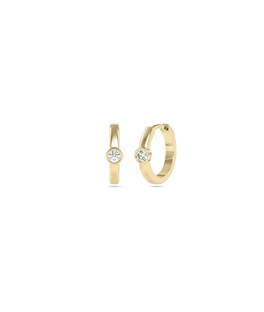 Diamond Bezel Set Solitaire Hoop Earring - 79e | Everyday 14K Gold Jewelry