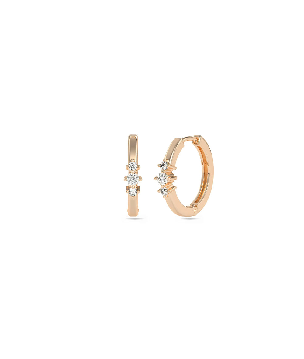 Diamond 3 Stone Hoop Earring - 79e | Everyday 14K Gold Jewelry