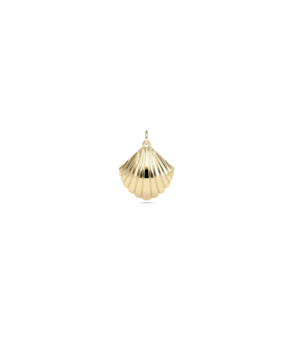 Gold Fluted Sea Shell Charm in yellow gold textured ocean treasure