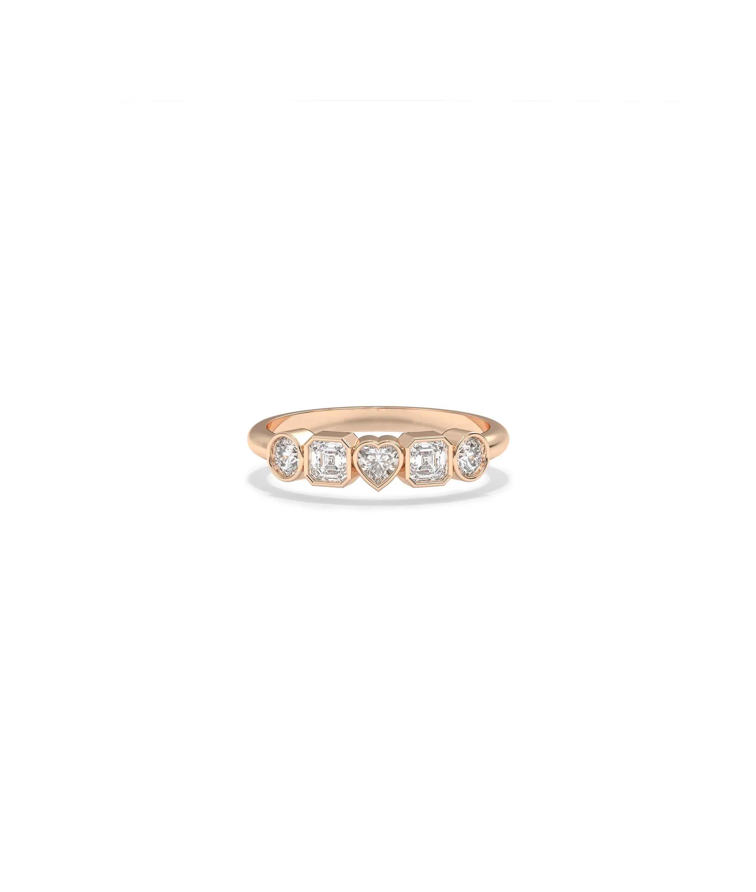 Multi Shape Diamond Band Ring on hand displaying mixed-cut sparkle