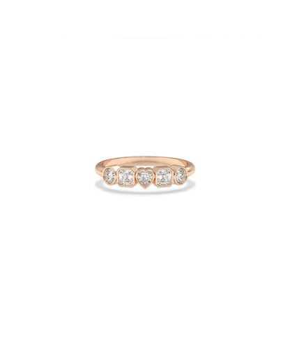 Multi Shape Diamond Band Ring on hand displaying mixed-cut sparkle