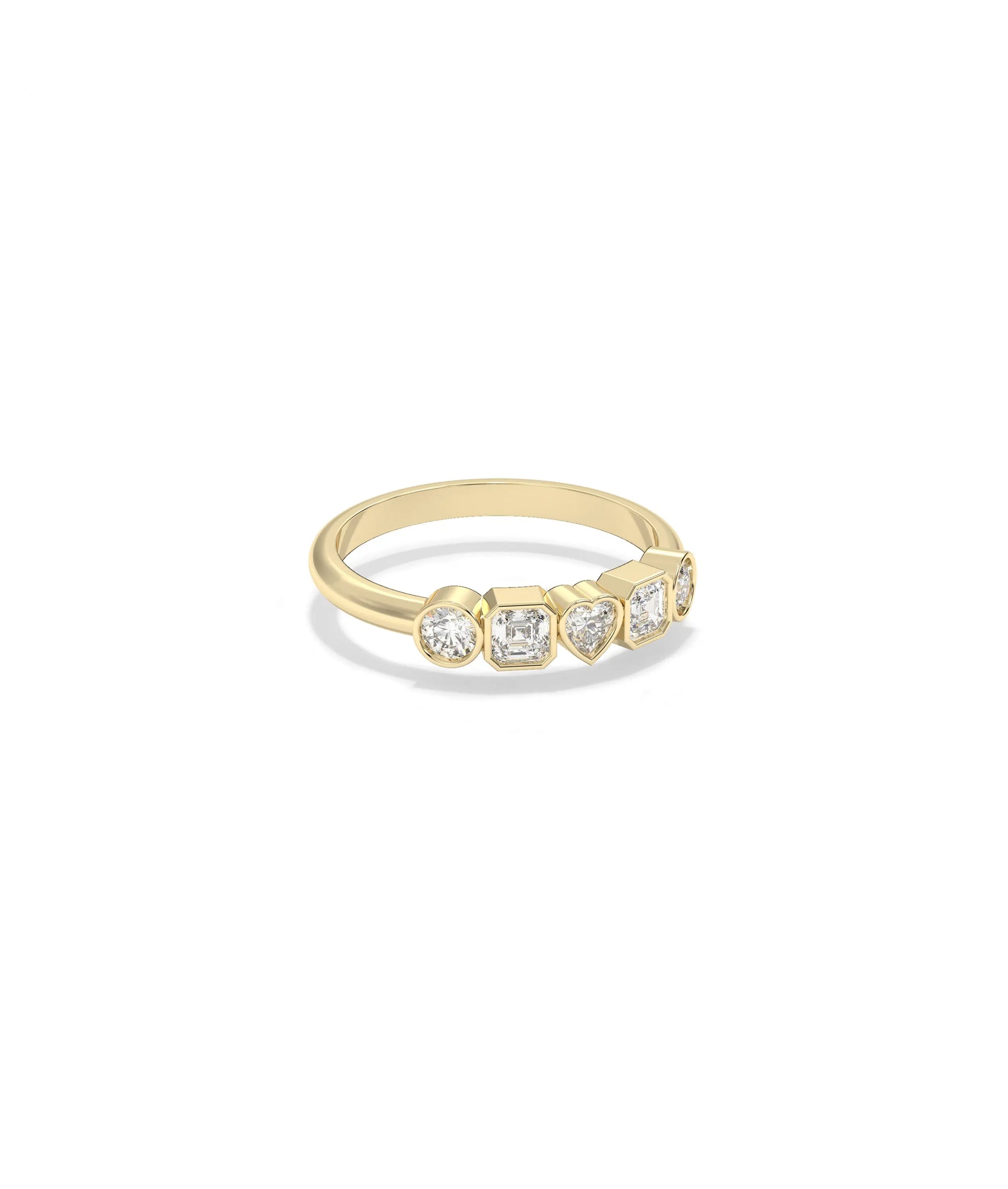Side view of Multi Shape Diamond Band Ring highlighting shape variety