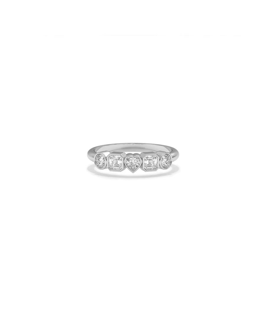 Close-up of Multi Shape Diamond Band Ring showing diverse diamond shapes
