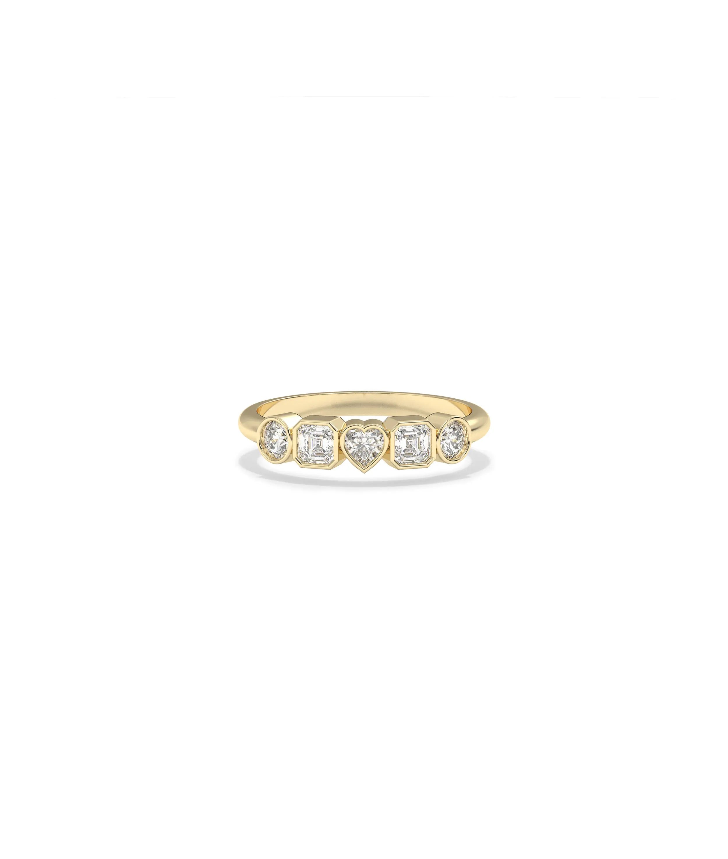 Multi Shape Diamond Band Ring with varied diamond cuts in playful design