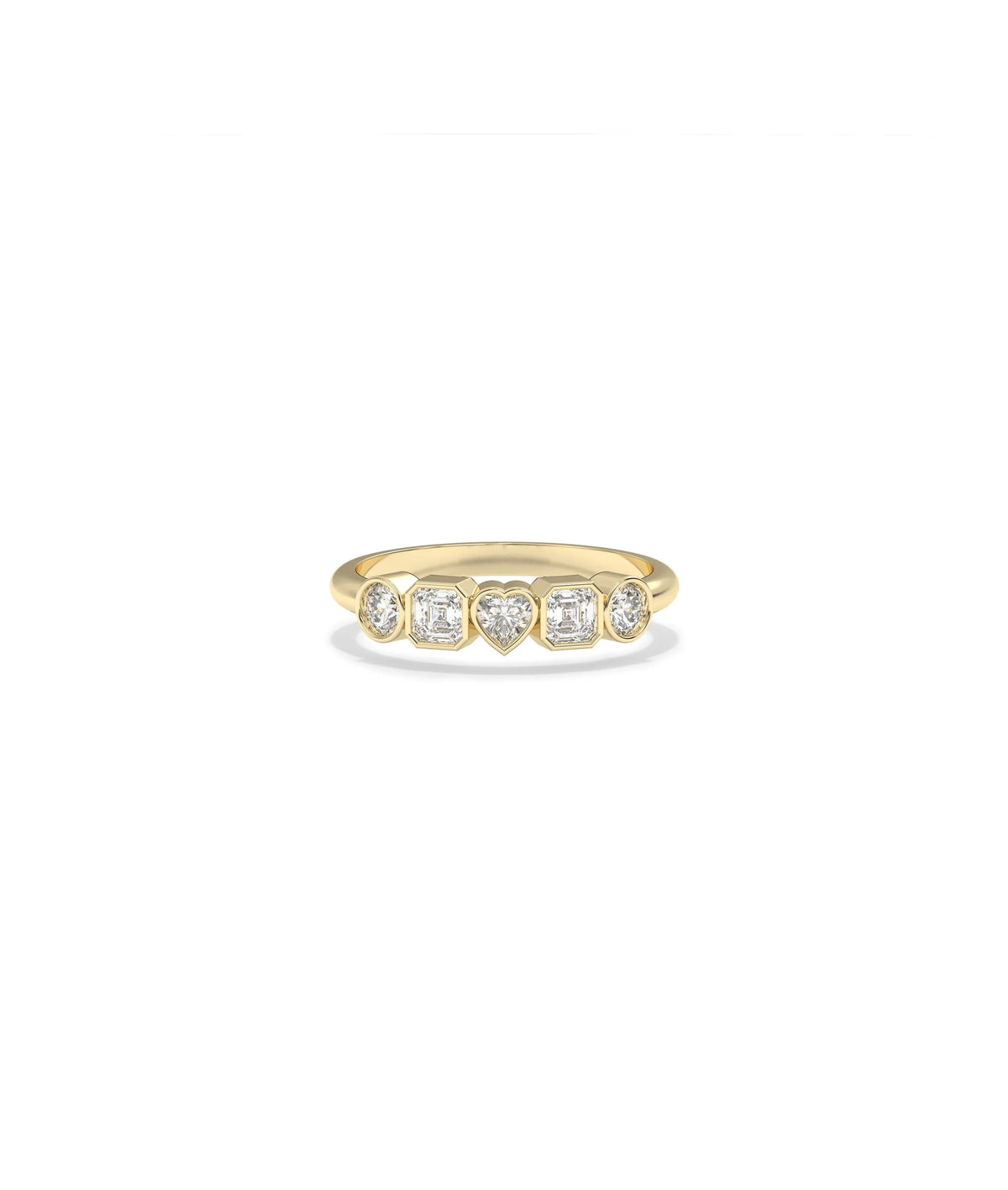 Multi Shape Diamond Band Ring with varied diamond cuts in playful design