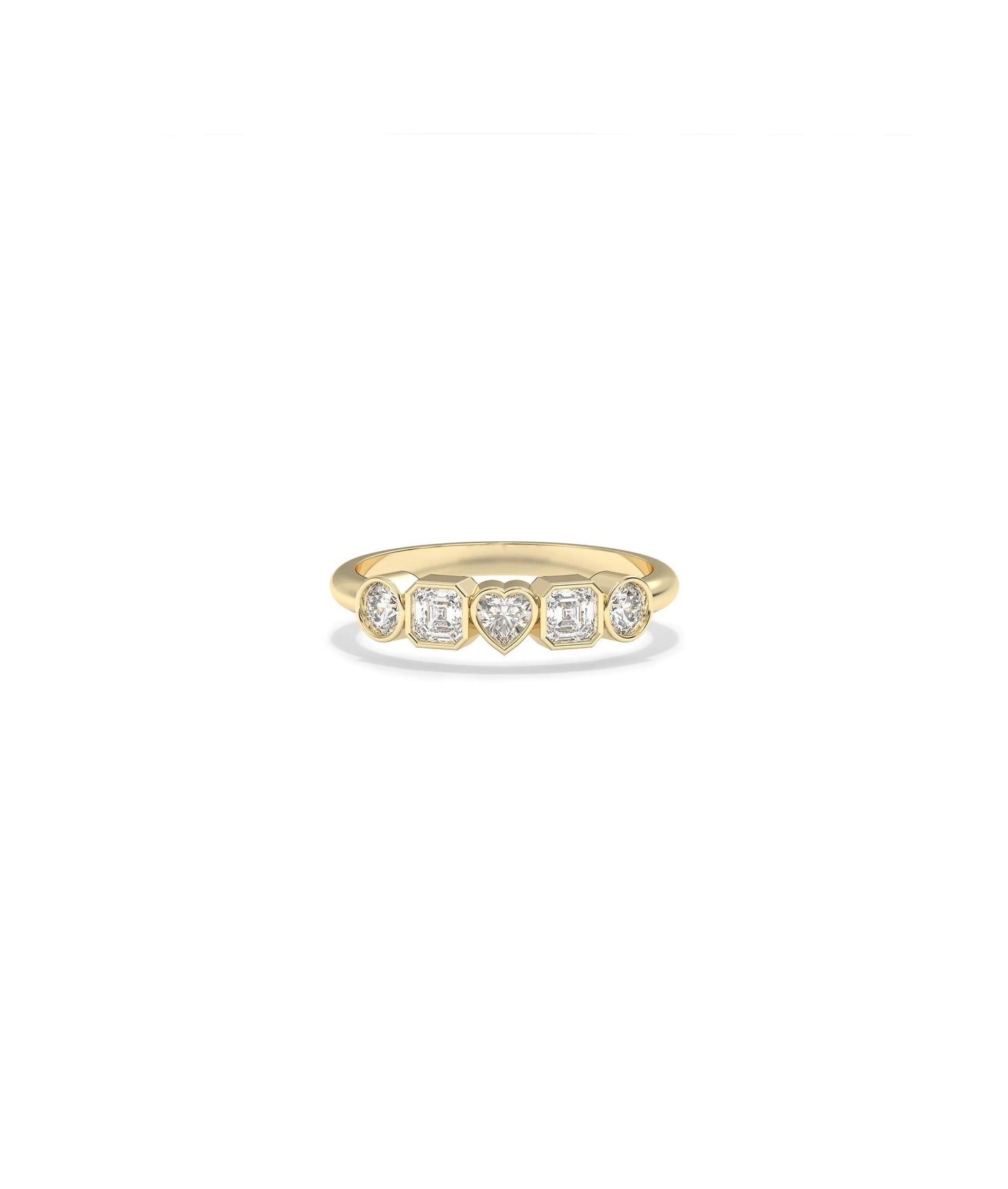 Multi Shape Diamond Band Ring with varied diamond cuts in playful design