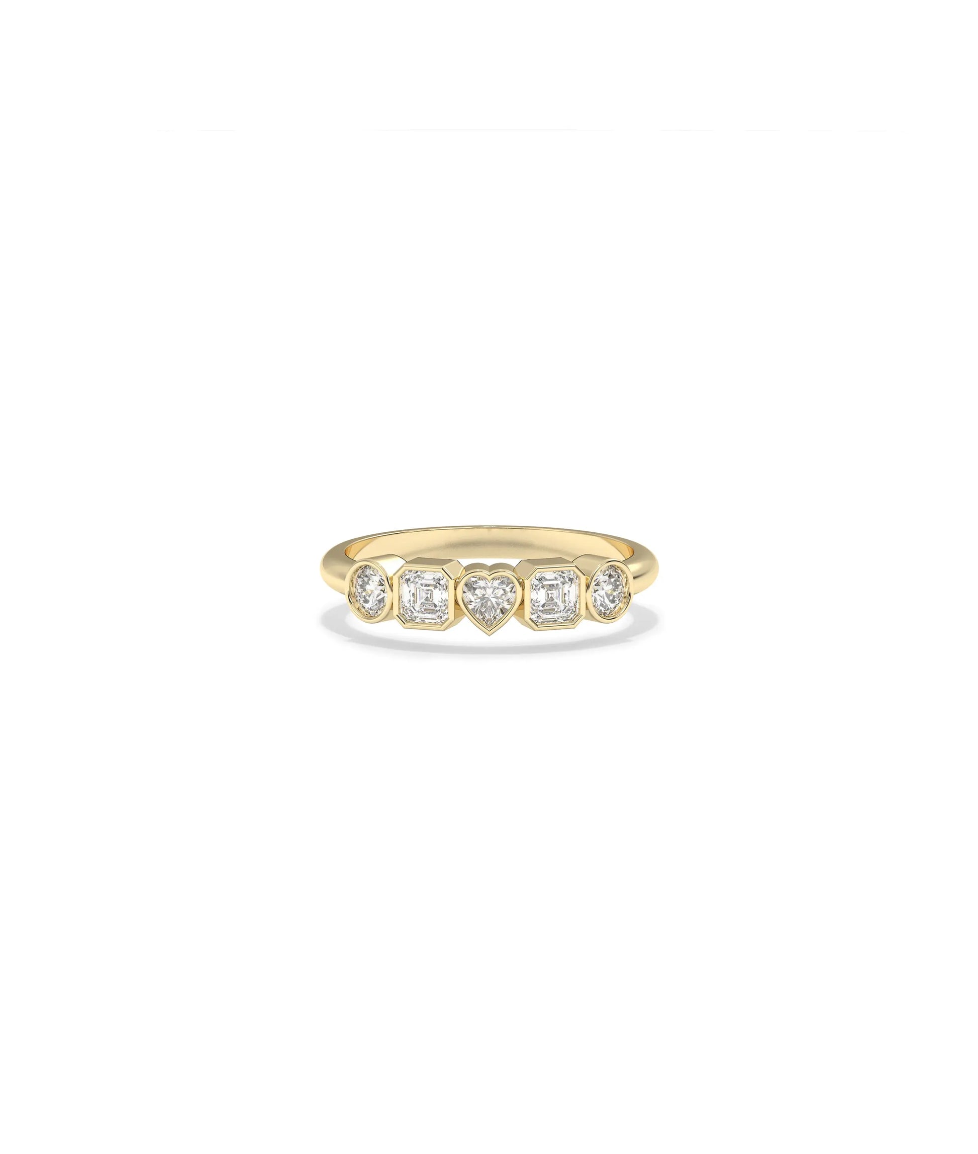 Multi Shape Diamond Band Ring with varied diamond cuts in playful design