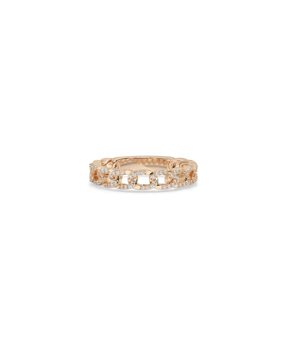 Rose gold Diamond Curb Link Ring with urban-inspired curb link and diamond accents