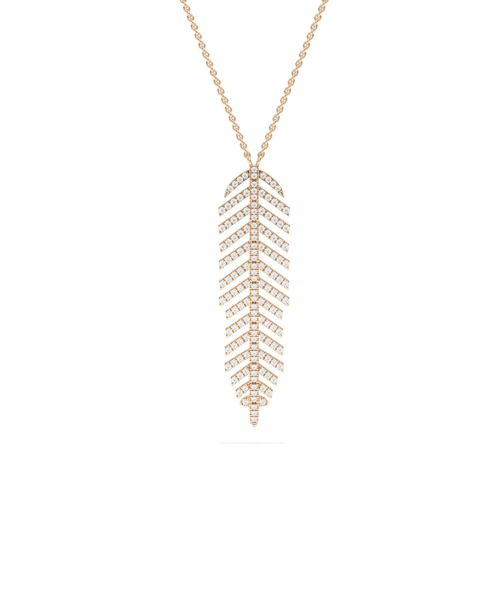 Rose gold Diamond Feather Charm featuring dramatic sparkle
