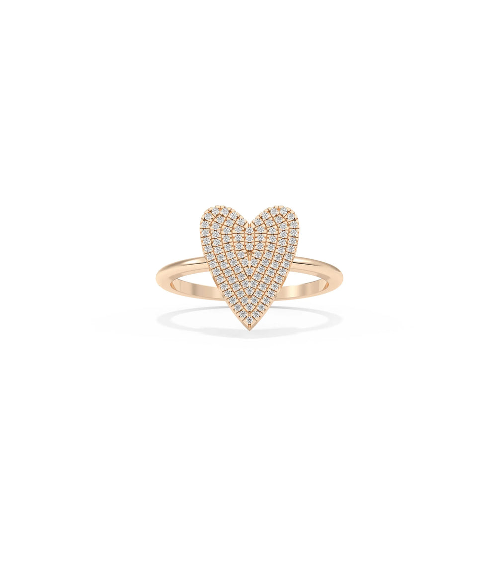 Rose gold Diamond Pave Heart Shape Ring with luxurious romantic heart and diamonds