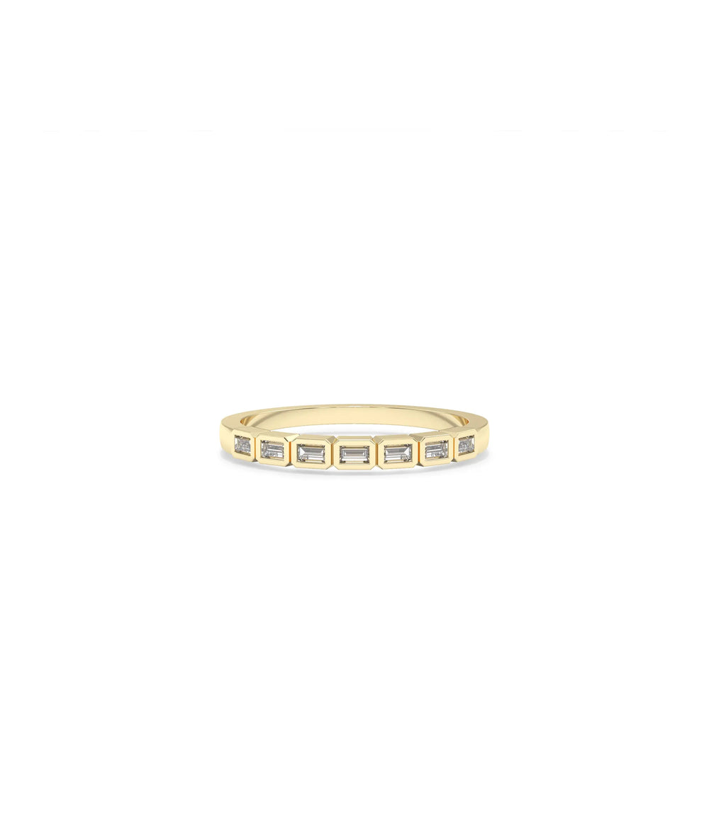Baguette Diamond Band Ring showing row of rectangular step-cut diamonds in linear arrangement