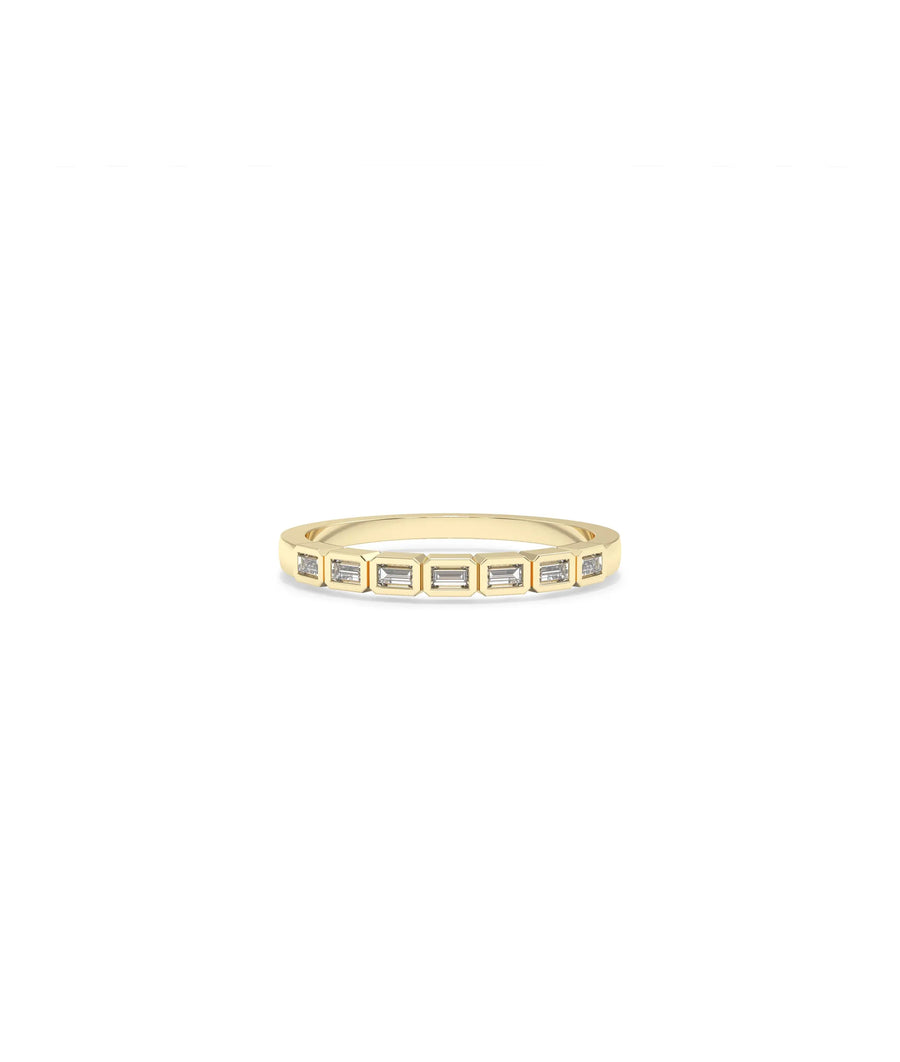 Baguette Diamond Band Ring showing row of rectangular step-cut diamonds in linear arrangement