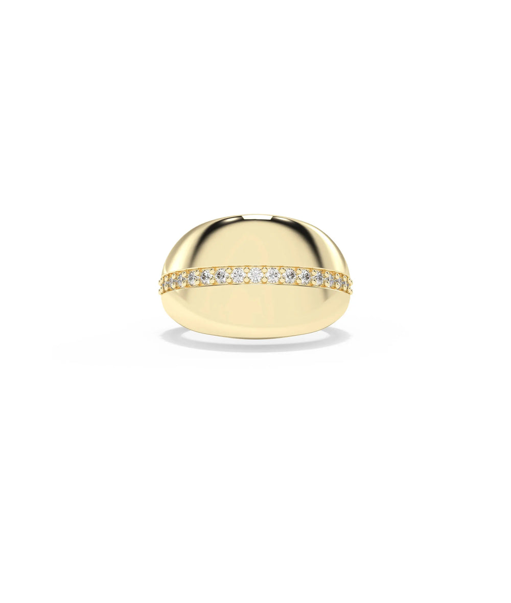 Diamond Line Dome Band Ring in yellow gold with diamond lines on domed surface